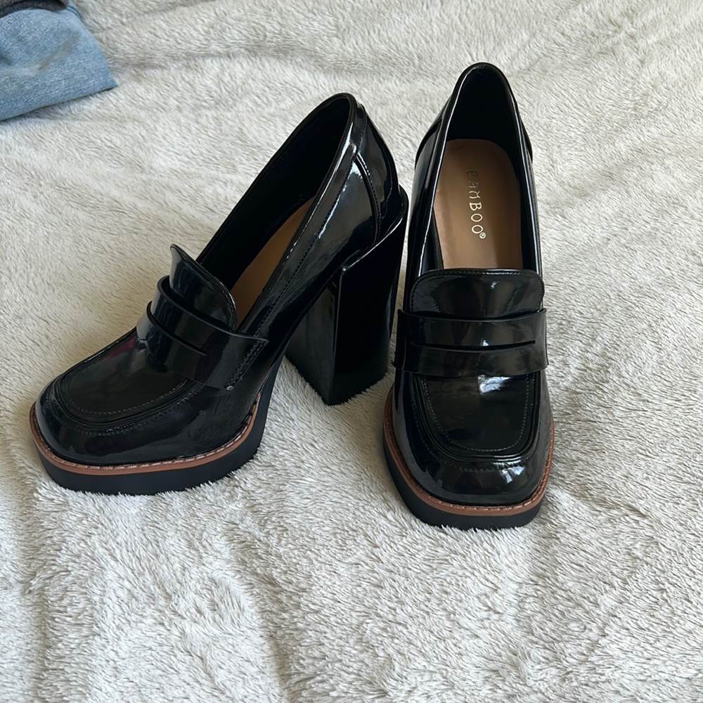 Black womens platform loafers